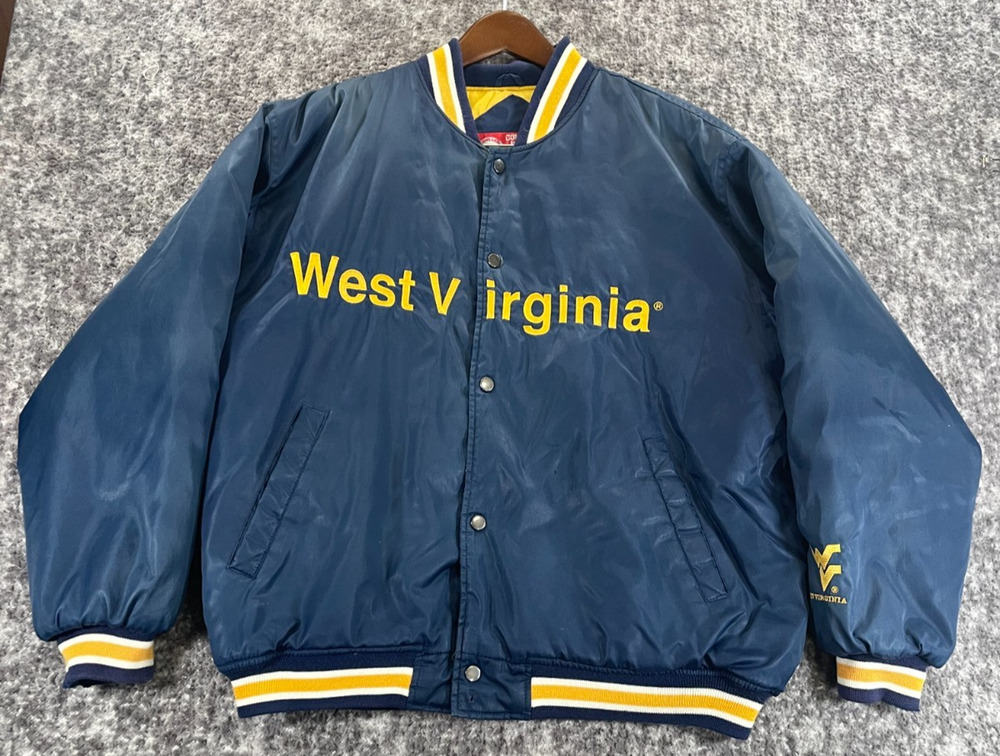 Vintage Turbo Zone West Virginia Mountaineers Blue Bomber Jacket Large WVU